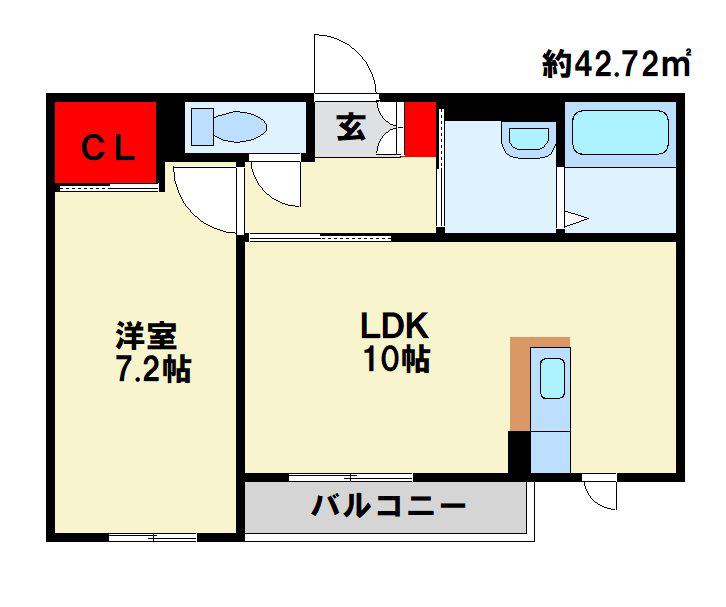 アクアコート行橋(1LDK/2階)の間取り写真