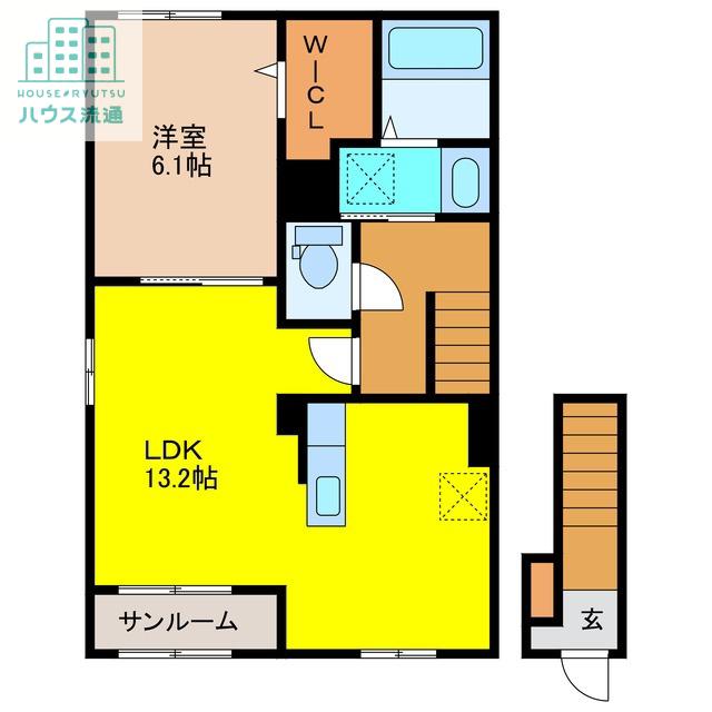 リバーサイド鎗田(1LDK/2階)の間取り写真