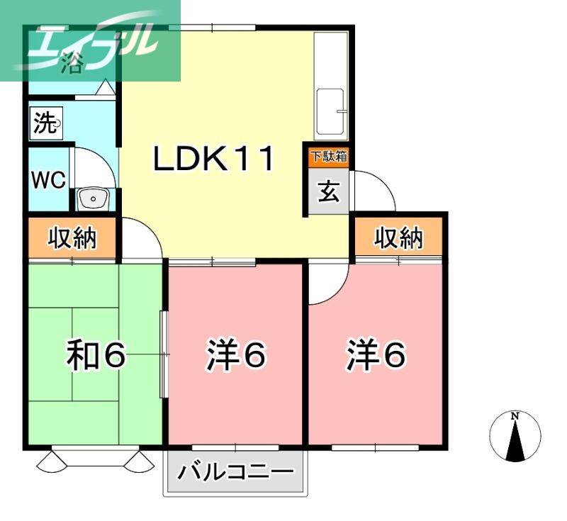 アパートメント明石 A(3LDK/2階)の間取り写真