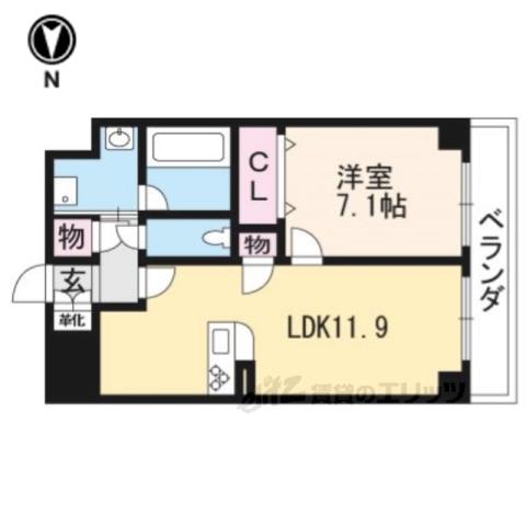 セントリヴィエ二条(1LDK/1階)の間取り写真