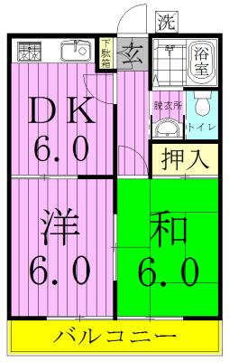 ハイツエスポワール(2DK/1階)の間取り写真