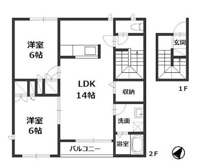児島テラスA棟(2LDK/2階)の間取り写真