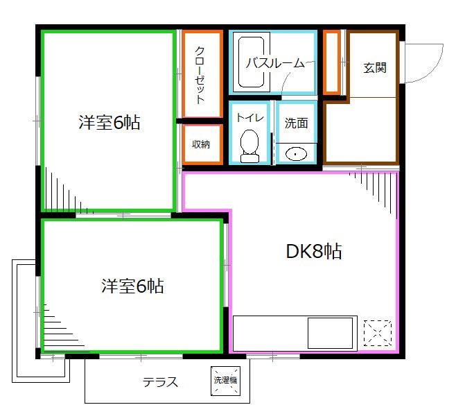 ハウスーオーク(2DK/1階)の間取り写真