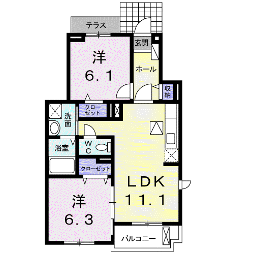 ベリーヒルズC(2LDK/1階)の間取り写真