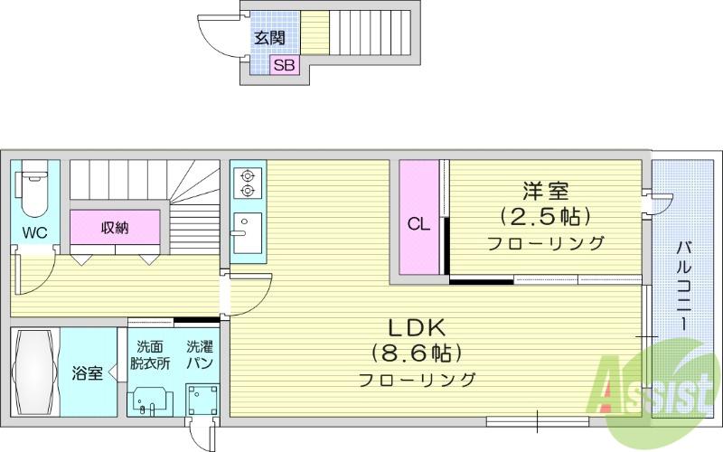 グランディール国見(1LDK/2階)の間取り写真