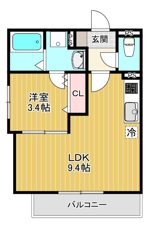 RETERASU光善寺(1LDK/3階)の間取り写真