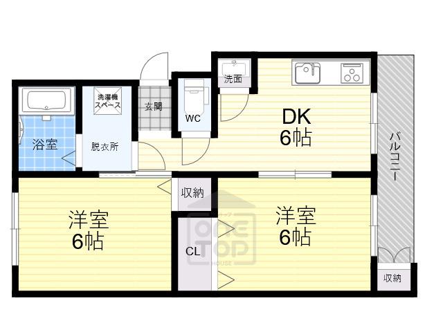 ハコス摂(2DK/3階)の間取り写真