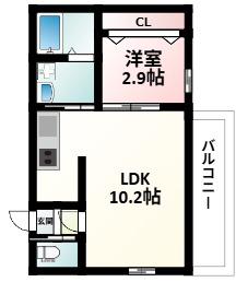 プリヴェ江坂(1LDK/1階)の間取り写真
