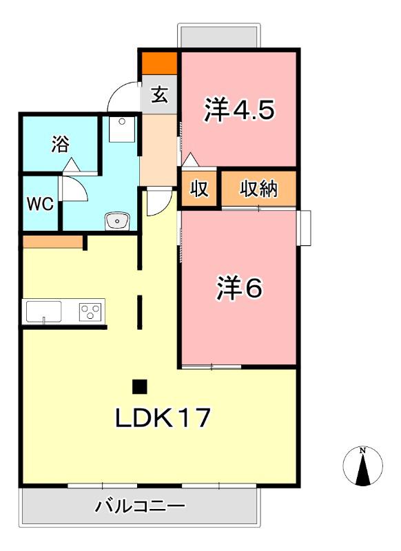 グランディール貝吹(2LDK/2階)の間取り写真