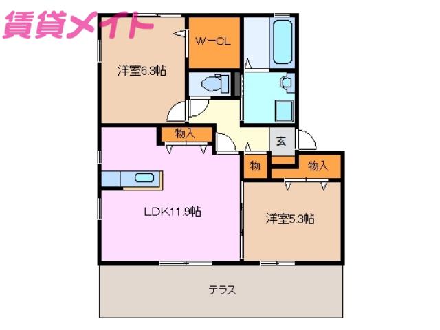 ハートフルネストA棟(2LDK/1階)の間取り写真