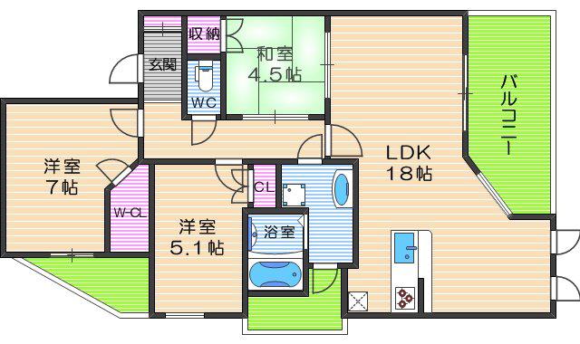 CITY SPIRE夕陽丘(3LDK/5階)の間取り写真