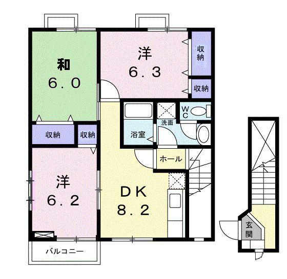 オーブリー輝(3DK/2階)の間取り写真