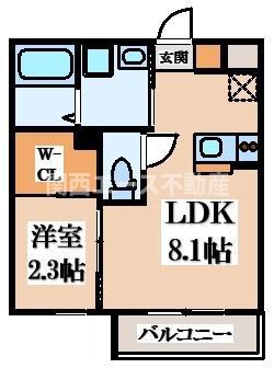 リアフラッツ近大(1LDK/2階)の間取り写真