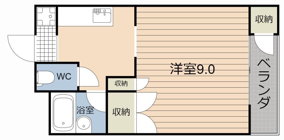 クリーンリブかすが(ワンルーム/1階)の間取り写真