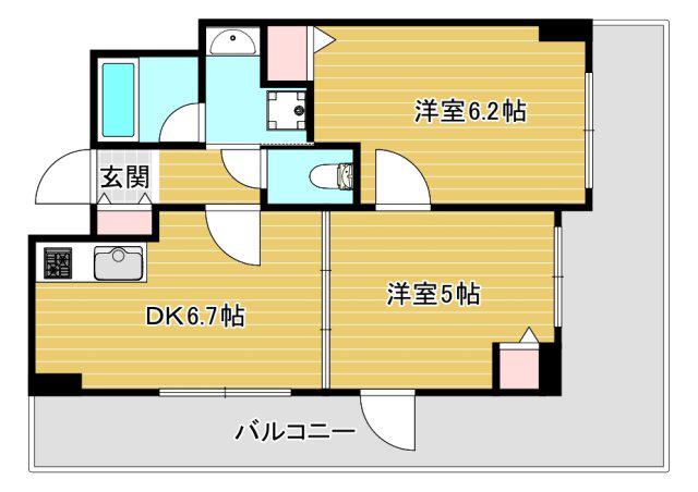 エステムプラザ心斎橋IIノールロジェ(2DK/13階)の間取り写真
