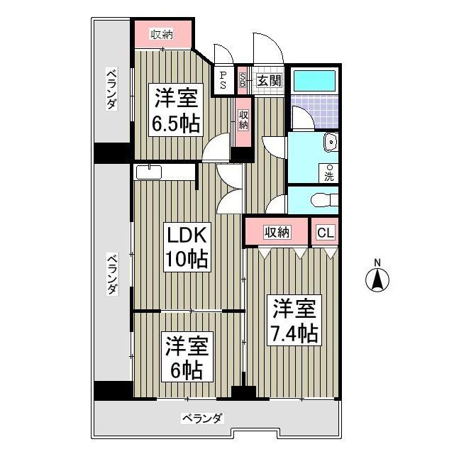ヴァンデュール上大曽 旧前橋マンション(3LDK/8階)の間取り写真