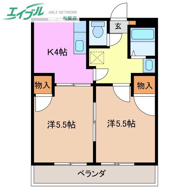 コーポワールドB(2K/2階)の間取り写真