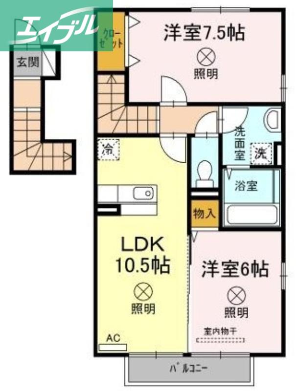 レザンカルチェ (2LDK/2階)の間取り写真