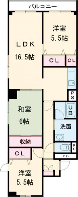 グランディア函館(3LDK/3階)の間取り写真