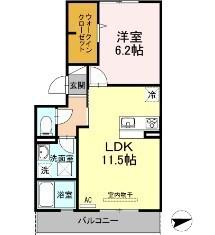 アンベル新山口(1LDK/2階)の間取り写真
