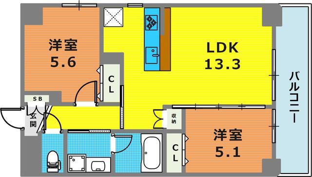 ジョイフル神戸摂津本山(2LDK/2階)の間取り写真