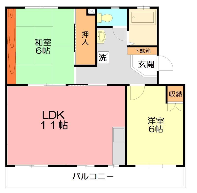 ボンボワザンひらた(2LDK/3階)の間取り写真