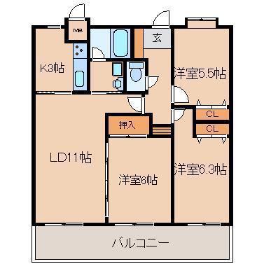 ハイグランディ塩冶(3SLDK/7階)の間取り写真