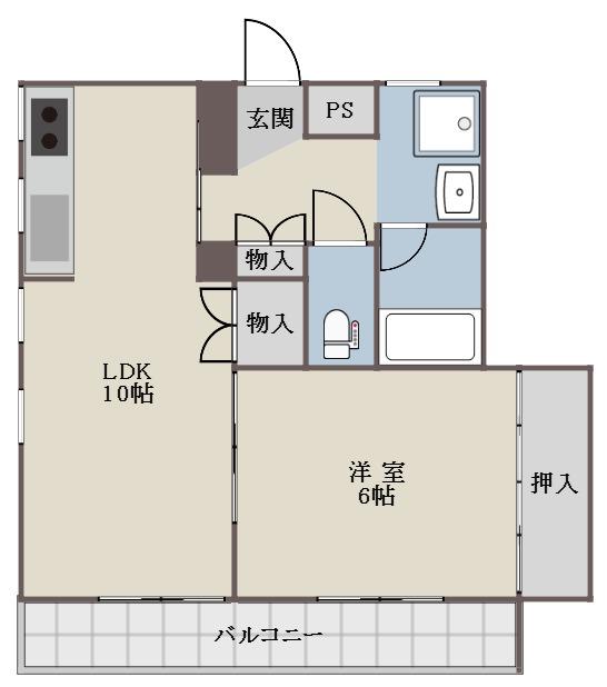 ジ・ウシロヤテラス(1LDK/2階)の間取り写真