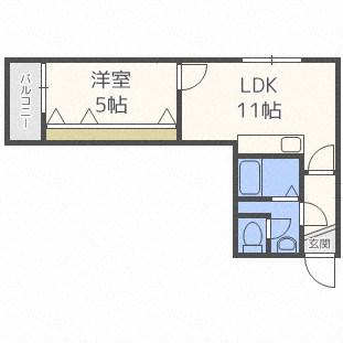 BARRY月寒東(1LDK/2階)の間取り写真