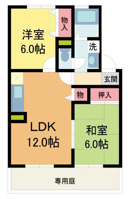 プレステージ芦屋C棟(2LDK/2階)の間取り写真