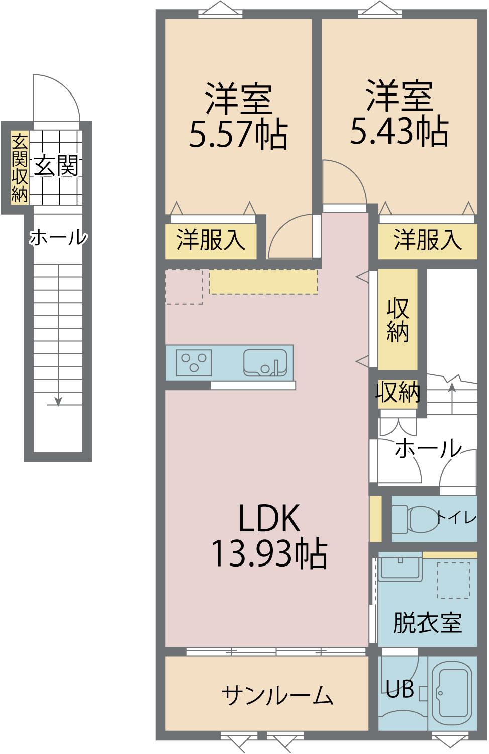 シェルメゾン神中(2LDK/2階)の間取り写真