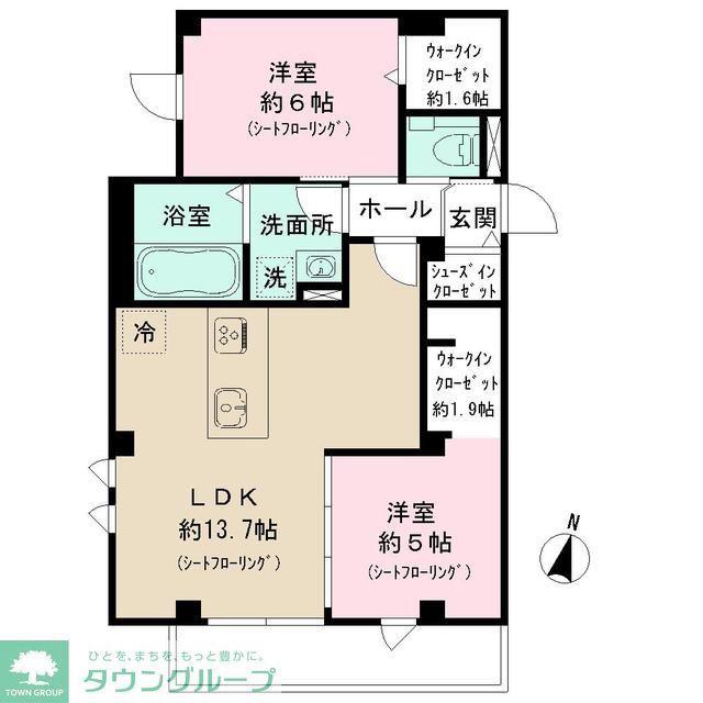 東京メトロ南北線 麻布十番駅 徒歩8分 5階建 築1年(2LDK/5階)の間取り写真