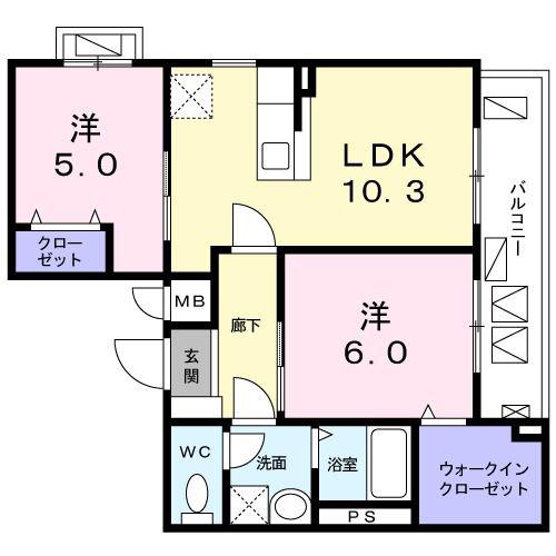 KSアルカンシェル(2LDK/2階)の間取り写真