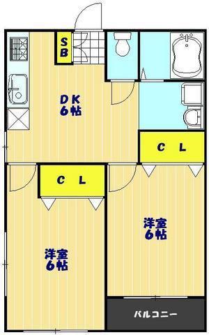 シェソワ西青木(2DK/2階)の間取り写真