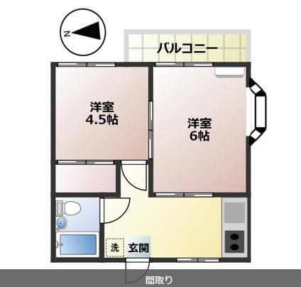 ピアークインツ(2DK/1階)の間取り写真
