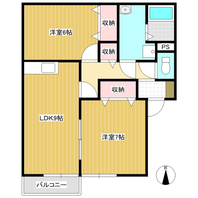 セジュール飛鳥B棟(2LDK/1階)の間取り写真