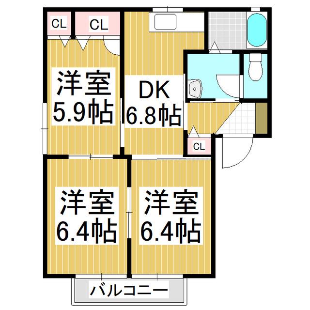 フォーレスパルK B棟(3DK/1階)の間取り写真