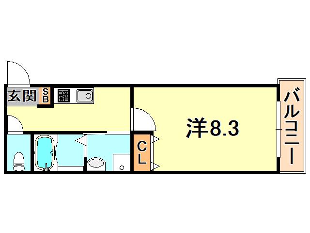 モレス・ヴィラ塚口(1K/2階)の間取り写真