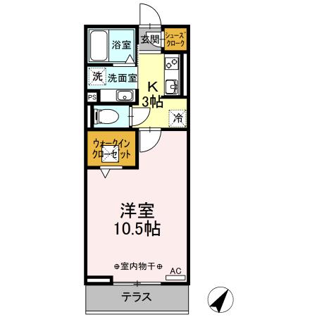 BELLES FLEURS(1K/1階)の間取り写真