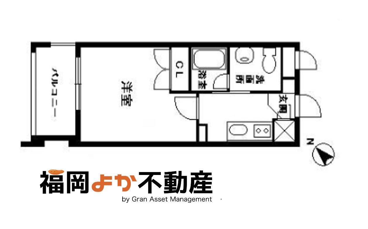 クレスティア天神サウス(1K/2階)の間取り写真