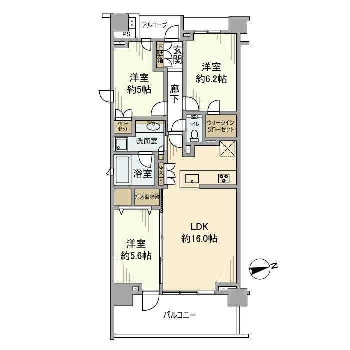 プラウド上北沢ディアージュ(3LDK/4階)の間取り写真