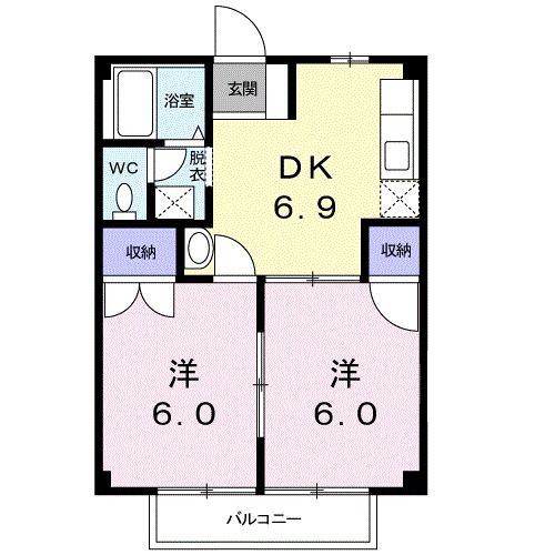 ニューシティ寺田II(2DK/1階)の間取り写真