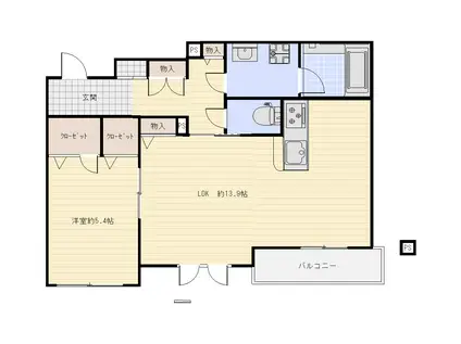 シャーメゾン北山池端町(1LDK/2階)の間取り写真