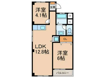 藤が丘コーポラス(2LDK/3階)の間取り写真