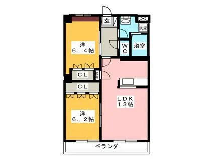 オアシス(2LDK/1階)の間取り写真