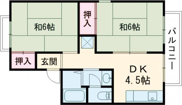 レーヴ・ボワ(2DK/1階)の間取り写真