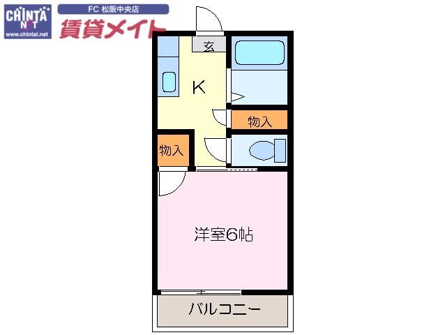 ロイヤルふじ B(1K/2階)の間取り写真