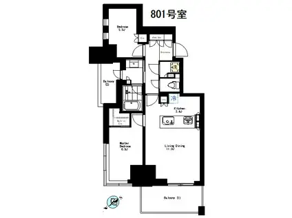 プラウドタワー渋谷(2LDK/8階)の間取り写真