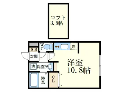 リブフラットポルトゥス(ワンルーム/2階)の間取り写真