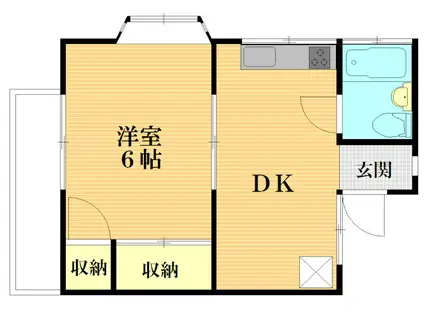 京急久里浜線 新大津駅 徒歩12分 2階建 築34年(1DK/2階)の間取り写真